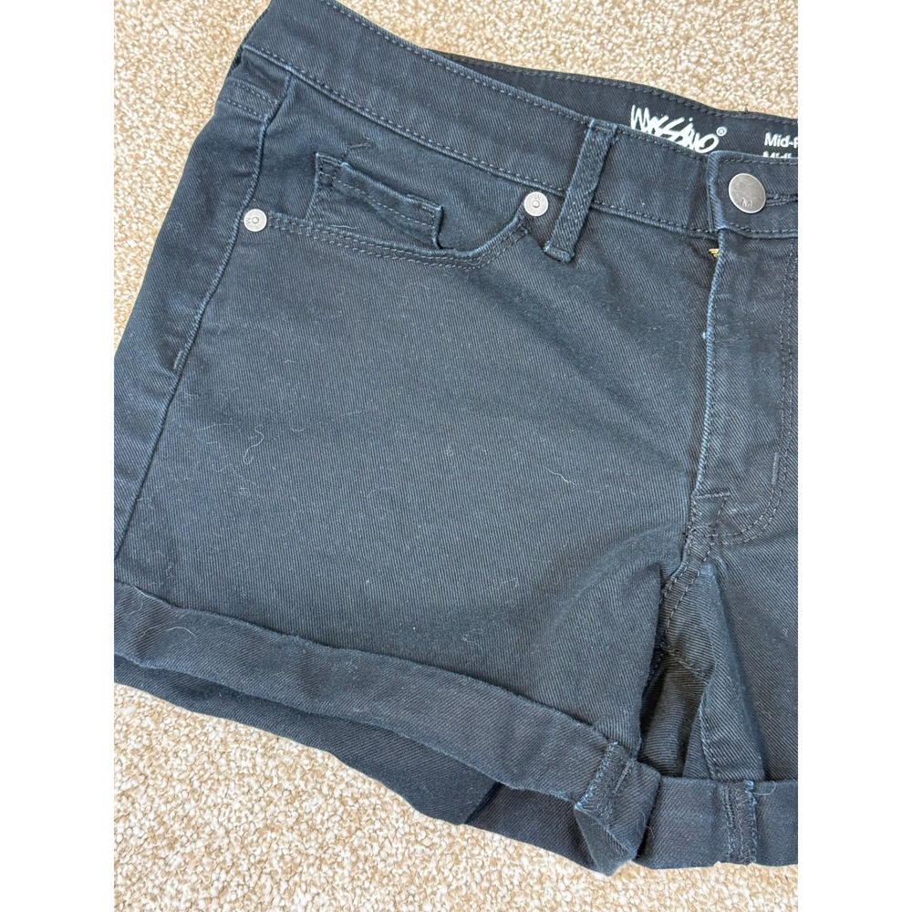 Mossimo Black Mid Rise Midi Denim Shorts Super Stretch Size 8 29 Cuffed Hem